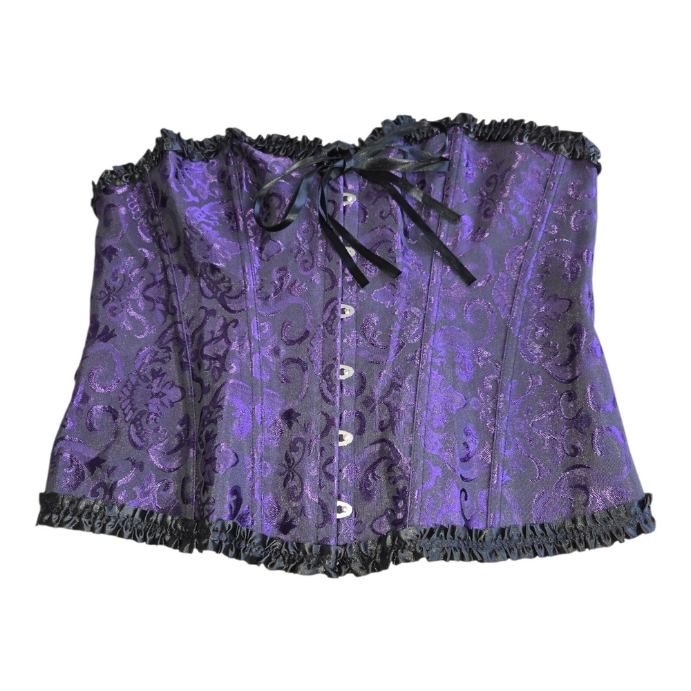 Purple Black Damask Brocade Corset Top Lace Up Plus Size 4XL Witchy Goth Renfest
